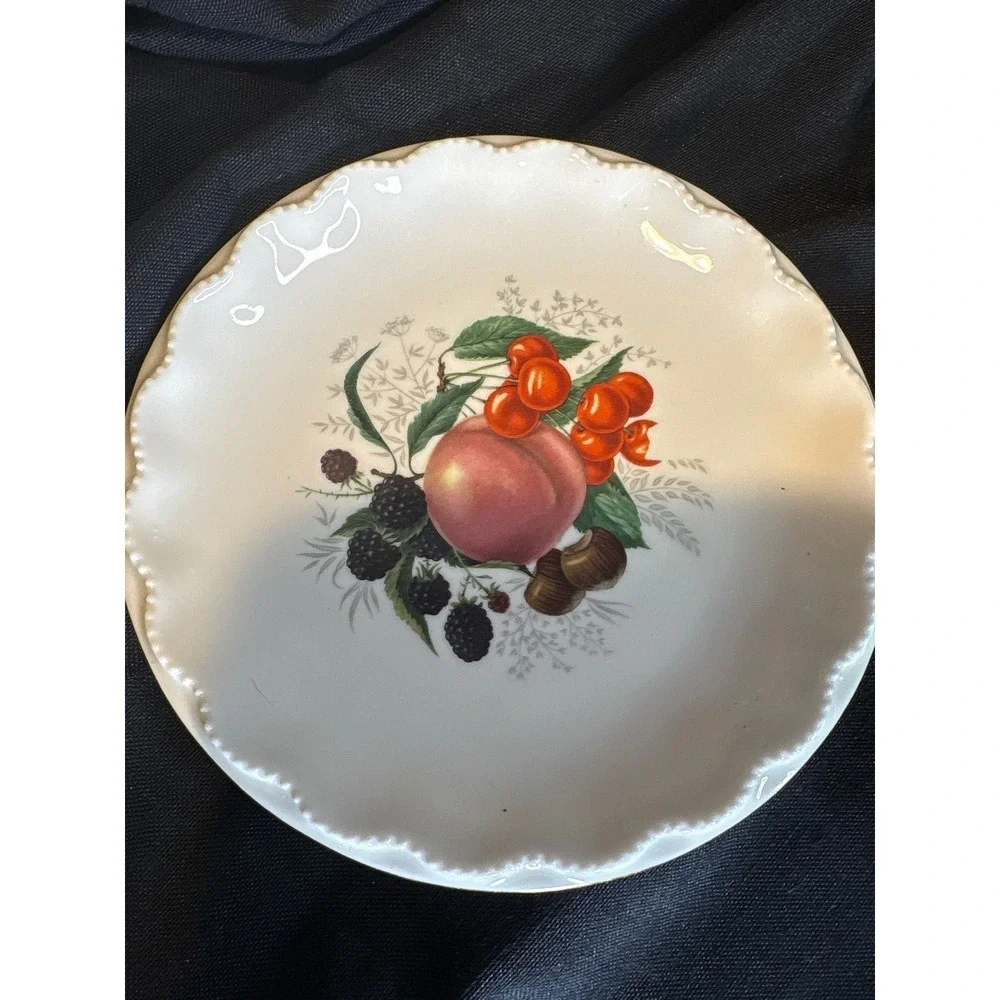 Bavaria Fruit Dessert Plates Set of 5 Vintage Ruffled Edge Porcelain
